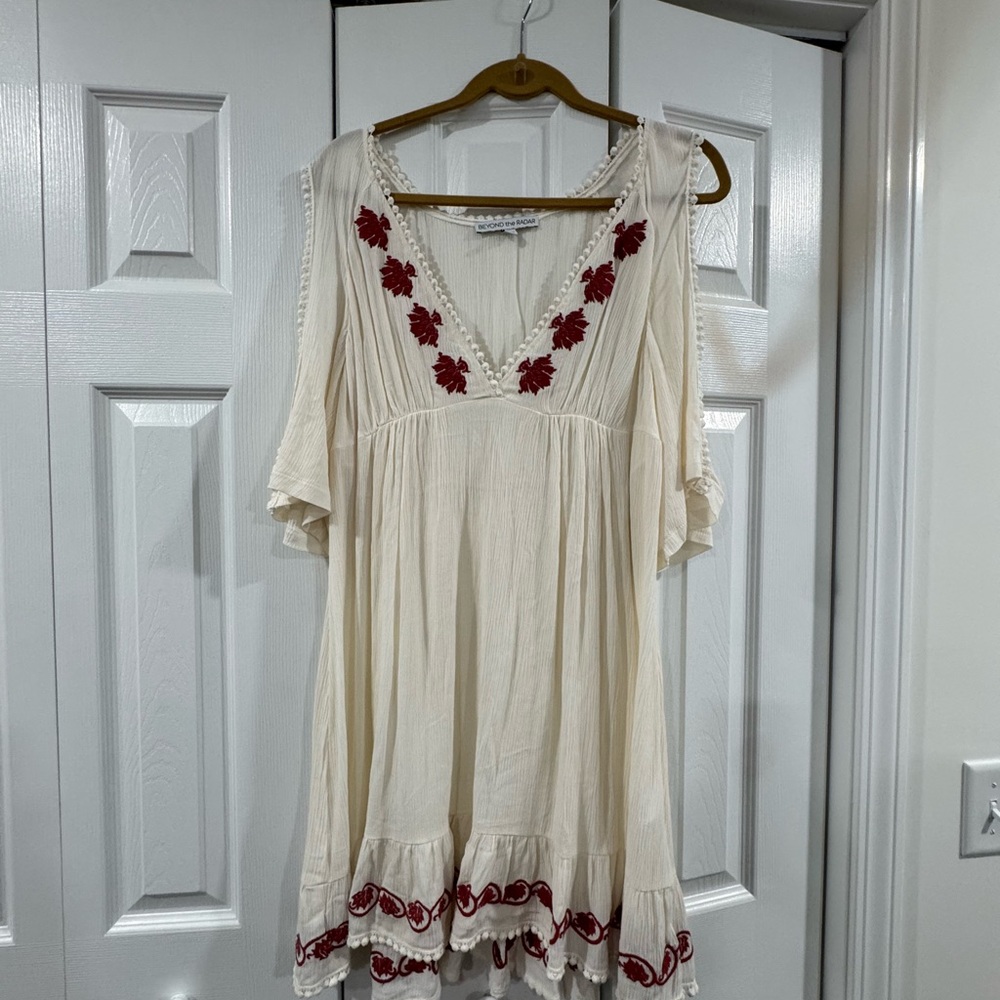🩵2 for $20 SALE🩵 Embroidered Cream Dress with Red Accents from Boot Barn